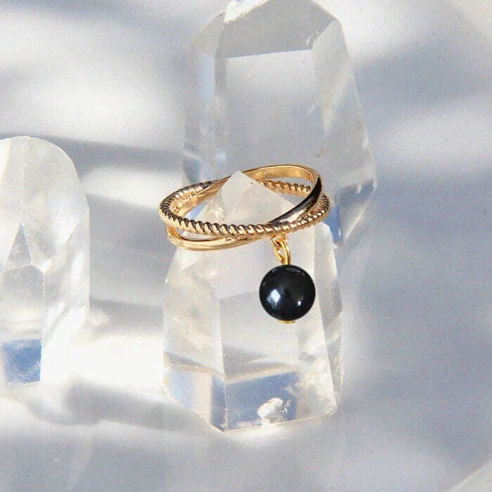 Mayana Bijoux - Bague obsidienne diana or