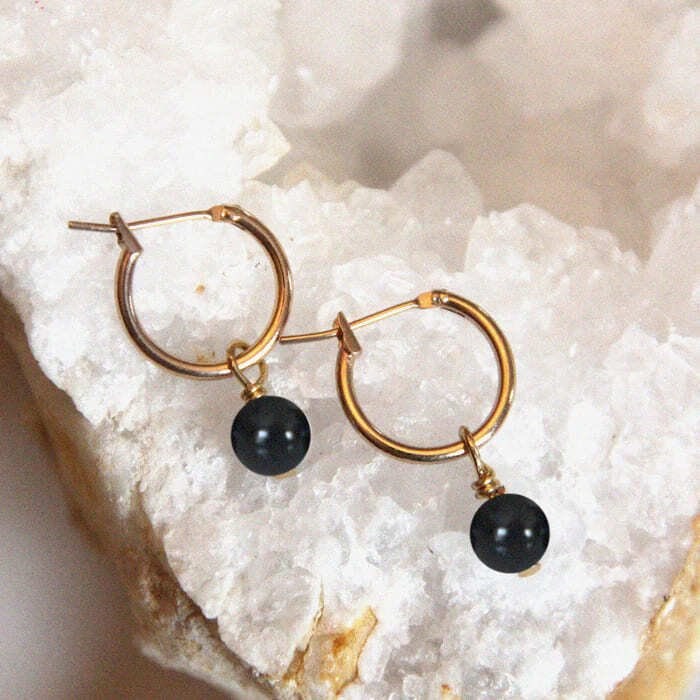 Boucles d'oreilles obsidienne hestia or