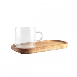 Tasse à café en verre et bois