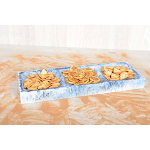 Plat apéritif 3 compartiments &nbsp; plat à cake résine bleu nuage