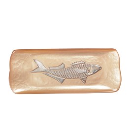 Plat rectangulaire caramel avec poisson argent 31.7x12.7cm