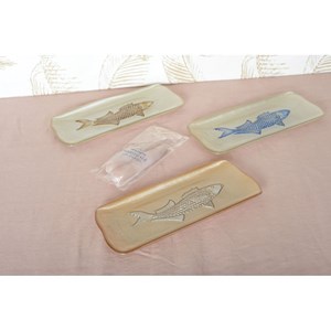 Plat rectangulaire caramel avec poisson argent 31.7x12.7cm