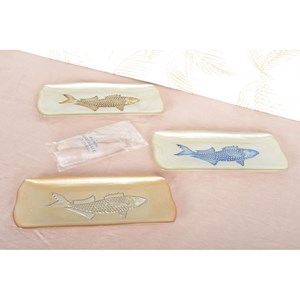 Plat rectangulaire caramel avec poisson argent 31.7x12.7cm