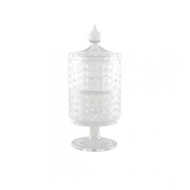 Bonbonnière 2 étages en verre sur pied avec couvercle h24cm