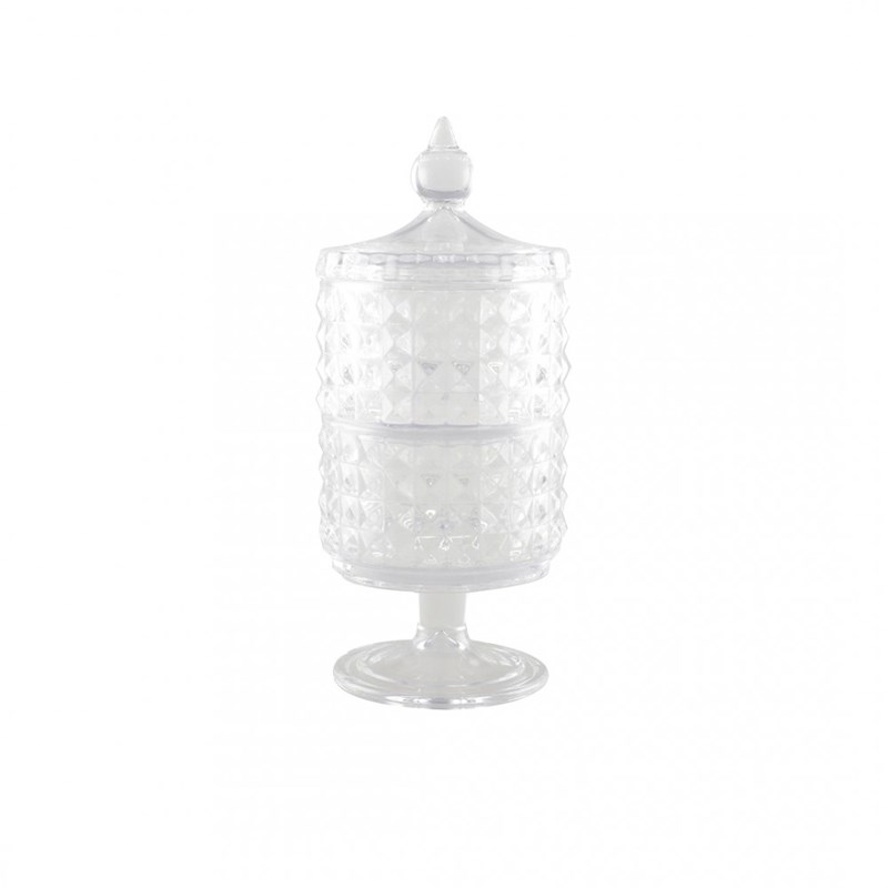 Bonbonnière 2 étages en verre sur pied avec couvercle h24cm