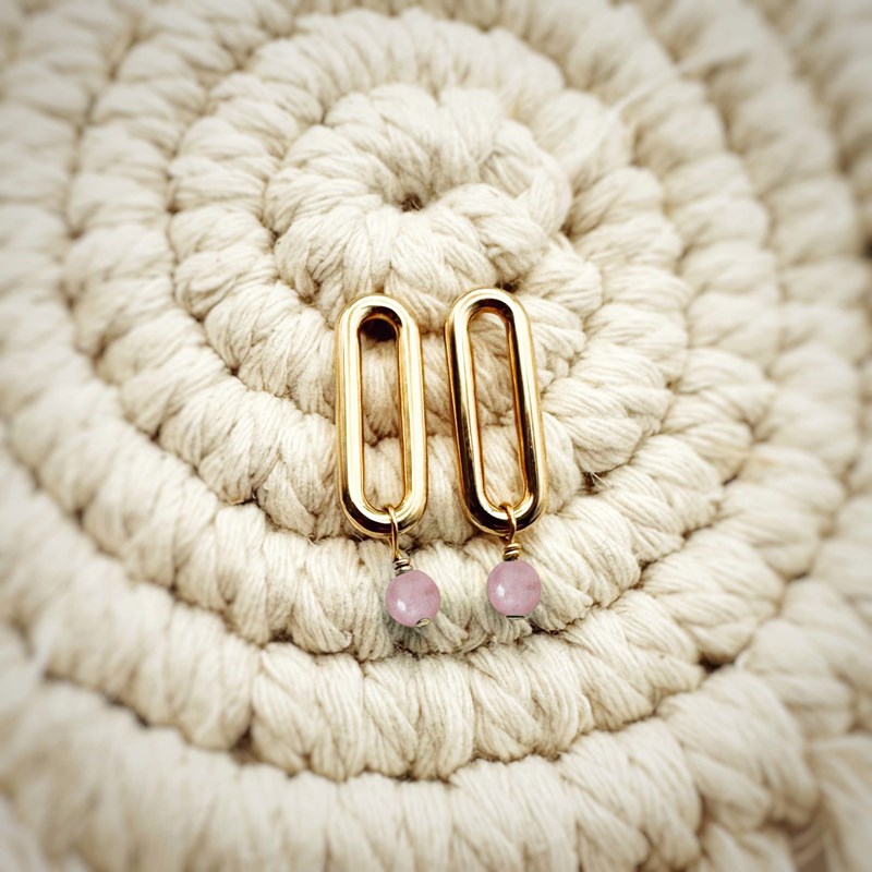 Boucles d'oreilles quartz rose julia or
