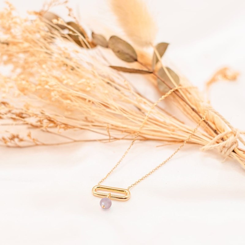 Collier ovale ouvert quartz rose julia or