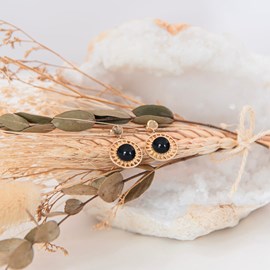 Boucles d’oreilles pendantes obsidienne leonie or