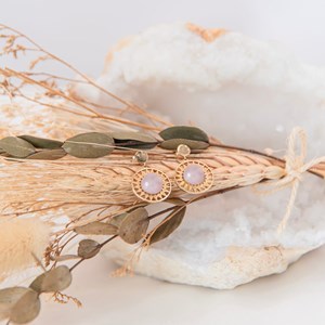 Boucles d’oreilles pendantes quartz rose leonie or