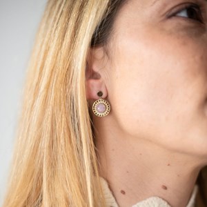 Boucles d’oreilles pendantes quartz rose leonie or