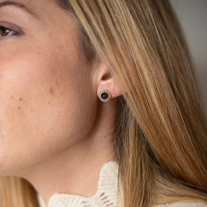 Puces d’oreilles obsidienne leonie or
