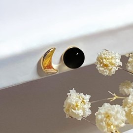 Boucles d'oreilles obsidienne luna or