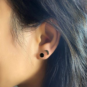 Boucles d'oreilles obsidienne luna or