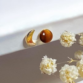 Boucles d'oreilles oeil de tigre luna or