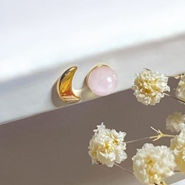 Boucles d'oreilles quartz rose luna or
