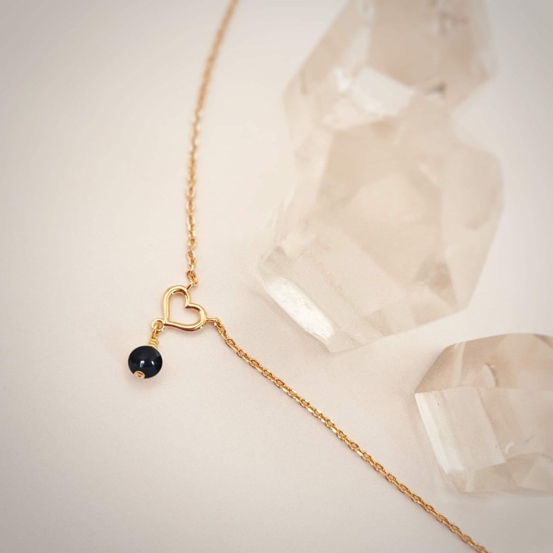 Collier coeur obsidienne romy or