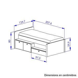 Lit combiné 90x200 cm blanc bois