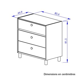 Commode 3 tiroirs rose blanc