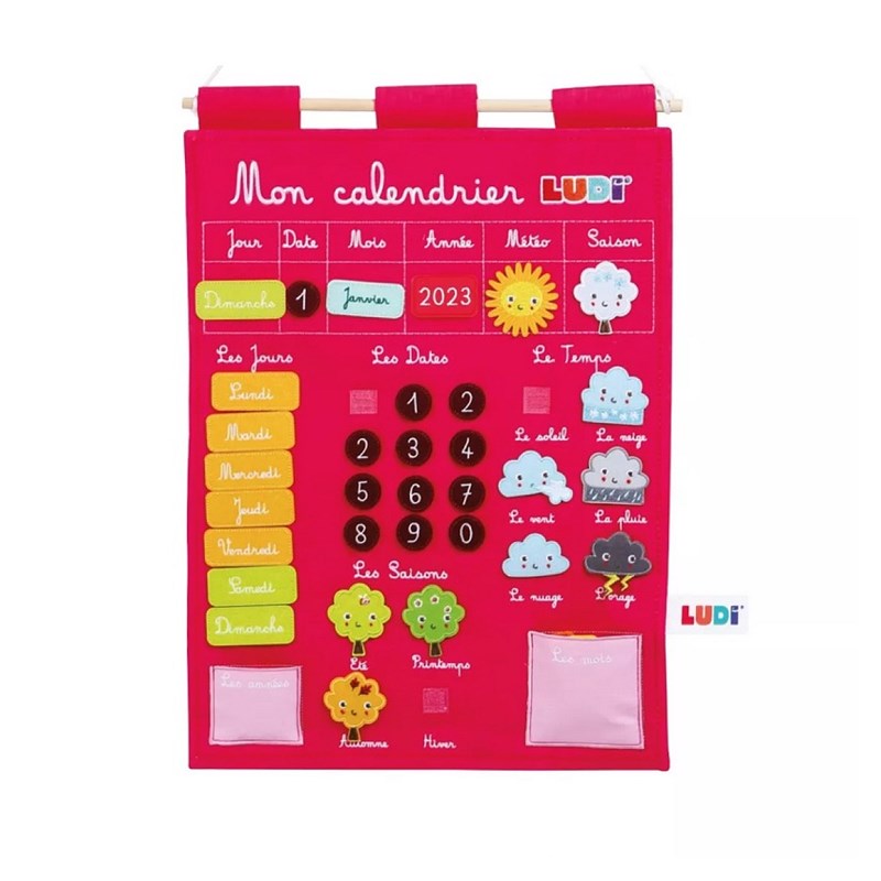 Calendrier rose éducatif en tissu