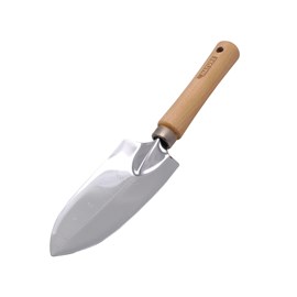 Transplantoir étroit gradué en acier inoxydable, manche bois fsc - nature