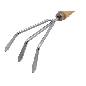 Griffe 3 dents en acier inoxydable, manche bois fsc - nature