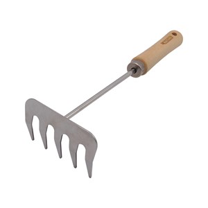 Râteau à fleurs 5 dents en acier inoxydable, manche bois fsc