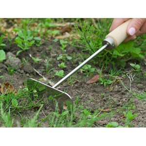 Râteau à fleurs 5 dents en acier inoxydable, manche bois fsc