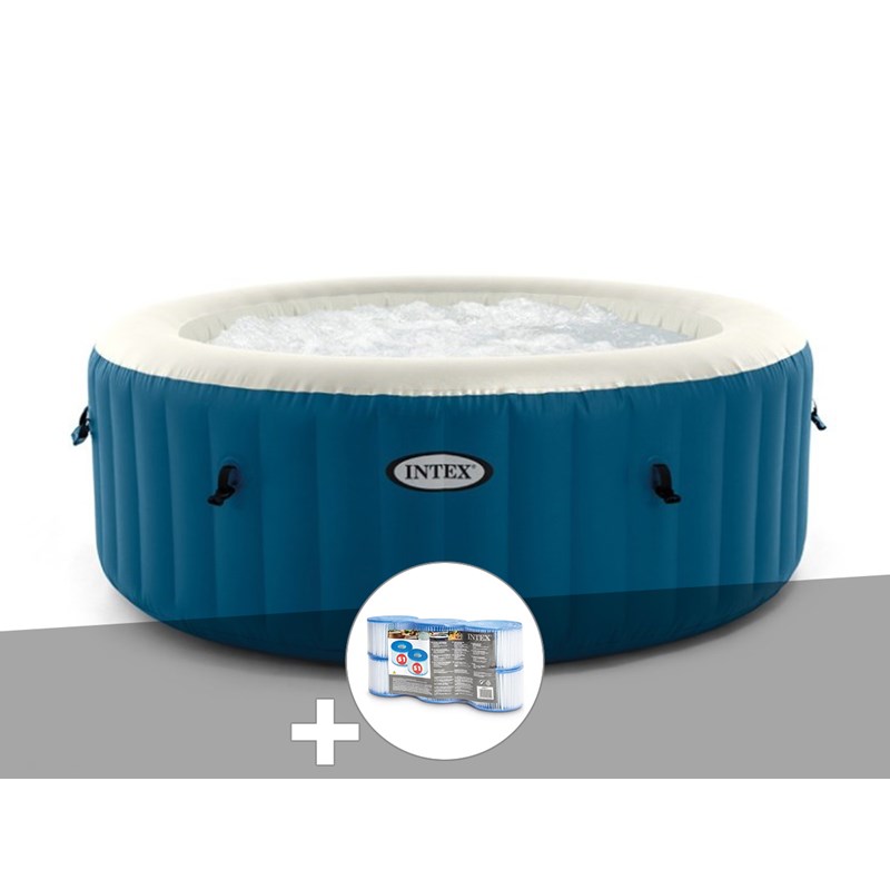 Kit spa gonflable intex purespa blue one rond bulles 2&nbsp;4 places + 6 filtres