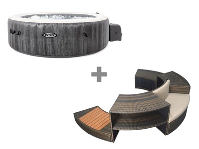Pack spa gonflable intex purespa baltik rond bulles 4 places + ensemble mobilier