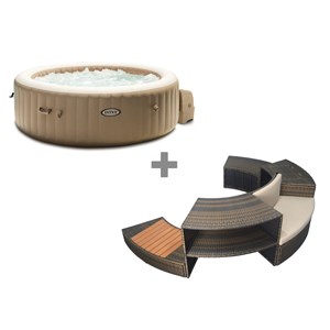 Pack spa gonflable intex purespa olive rond bulles 4 places + ensemble mobilier