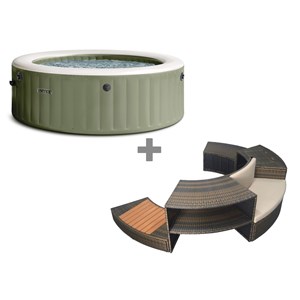 Pack spa gonflable intex purespa olive rond bulles 4 places + ensemble mobilier