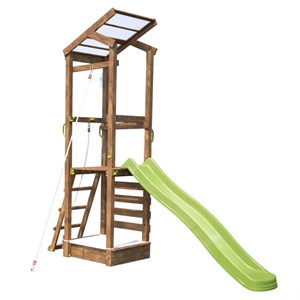 Aire de jeux avec toboggan et mur d'esca