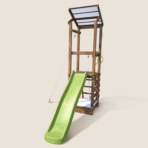 Aire de jeux avec toboggan et mur d'esca