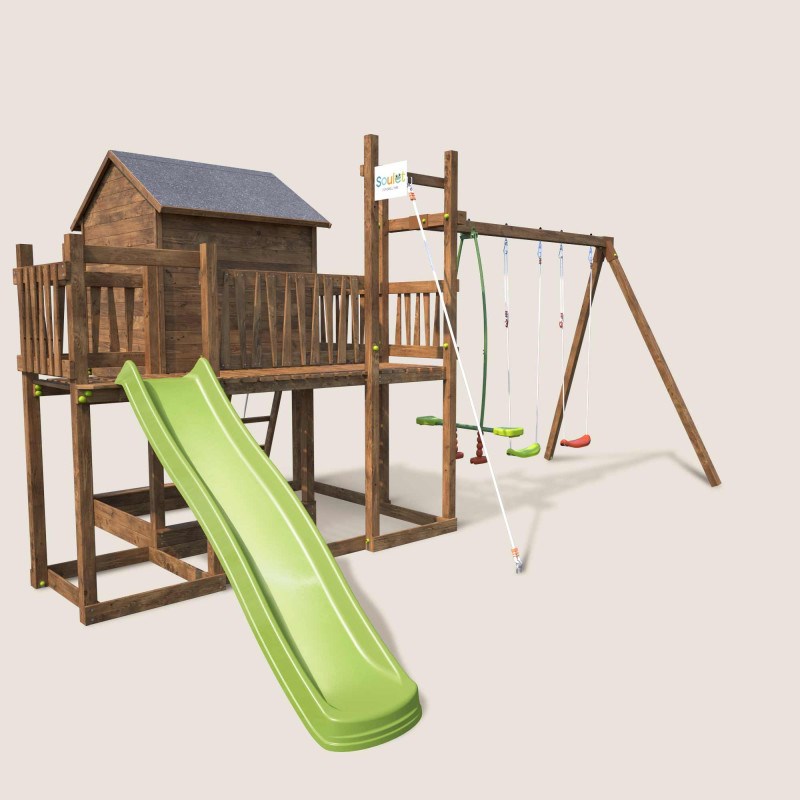 Aire de jeux avec cabane et toboggan cot