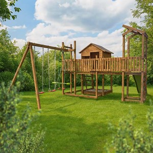 Aire de jeux avec cabane et toboggan cot