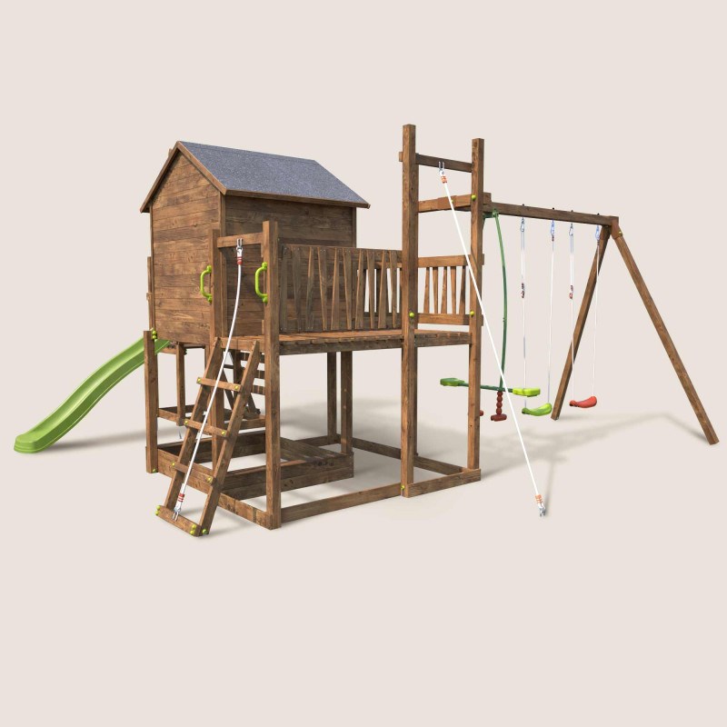 Aire de jeux avec cabane et toboggan cot