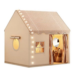Tente maison enfant avec guirlande - beige