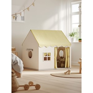 Tente maison enfant avec guirlande - jaune