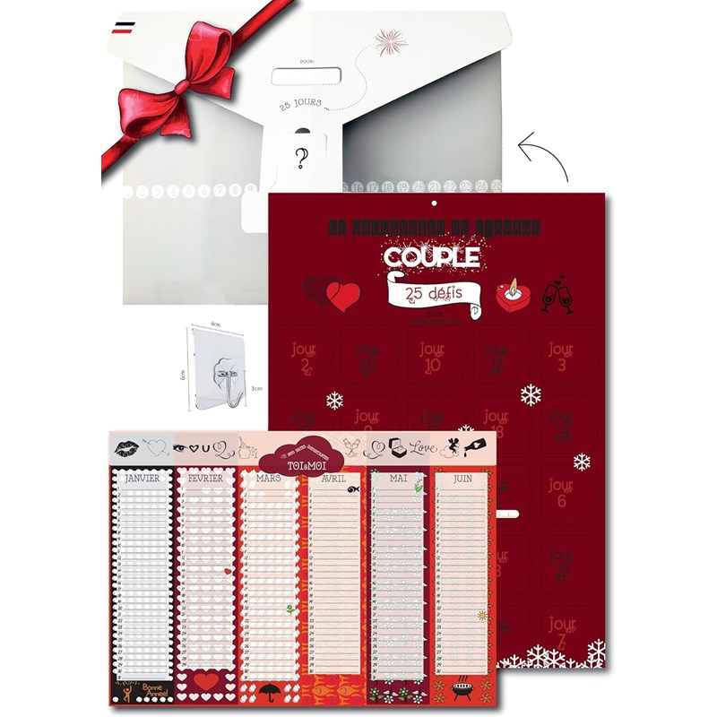 Pochette surprise pour couple, calendrier 25 défis et calendrier perpétuel