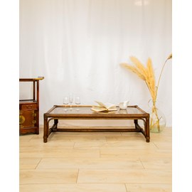 Table basse en verre et rotin n°454