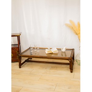 Table basse en verre et rotin n°454