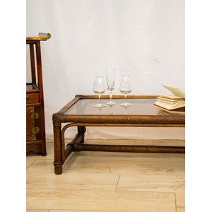Table basse en verre et rotin n°454