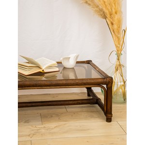 Table basse en verre et rotin n°454