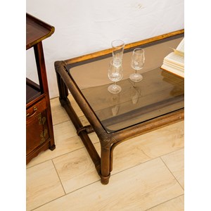 Table basse en verre et rotin n°454