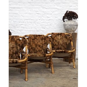 Lot de 3 fauteuils en rotin et tissu n°813