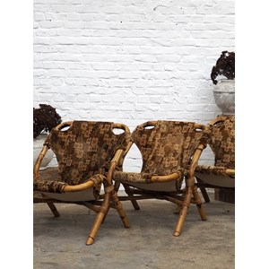 Lot de 3 fauteuils en rotin et tissu n°813
