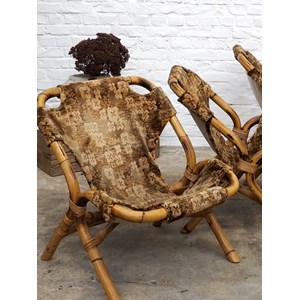 Lot de 3 fauteuils en rotin et tissu n°813