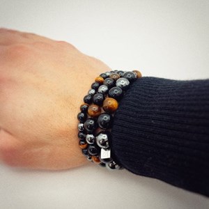 Bracelet oeil de tigre, hématite et obsidienne – apollon