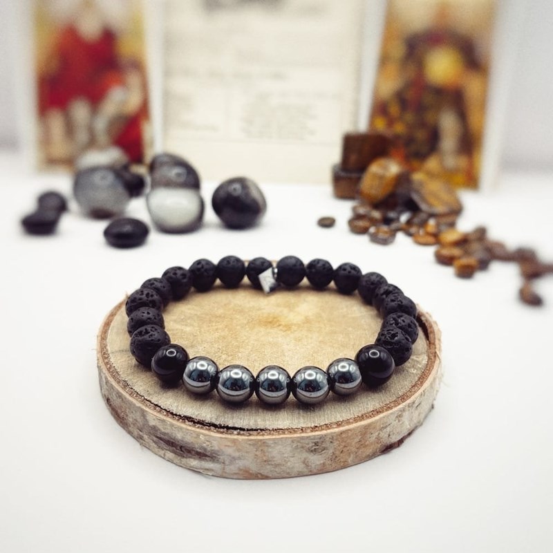 Bracelet pierre de lave, obsidienne & hématite – hector