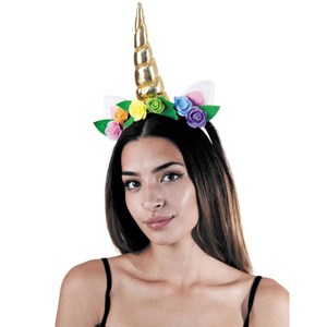 Serre tete licorne doré a fleurs